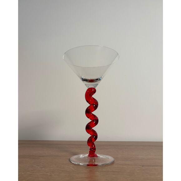 Vintage Red Twisted Stem Martini / Cosmopolitan Glass Home Essentials Art Deco - Picture 2 of 4
